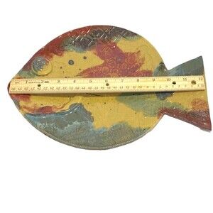 Fish Shaped Serving Platter Hand Made Signed , Glazed 13x9 One of a kind